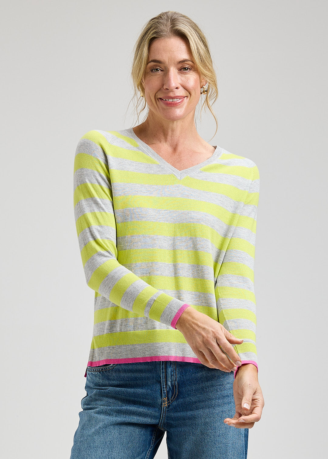 Stripe V-neck Sweater in Marl