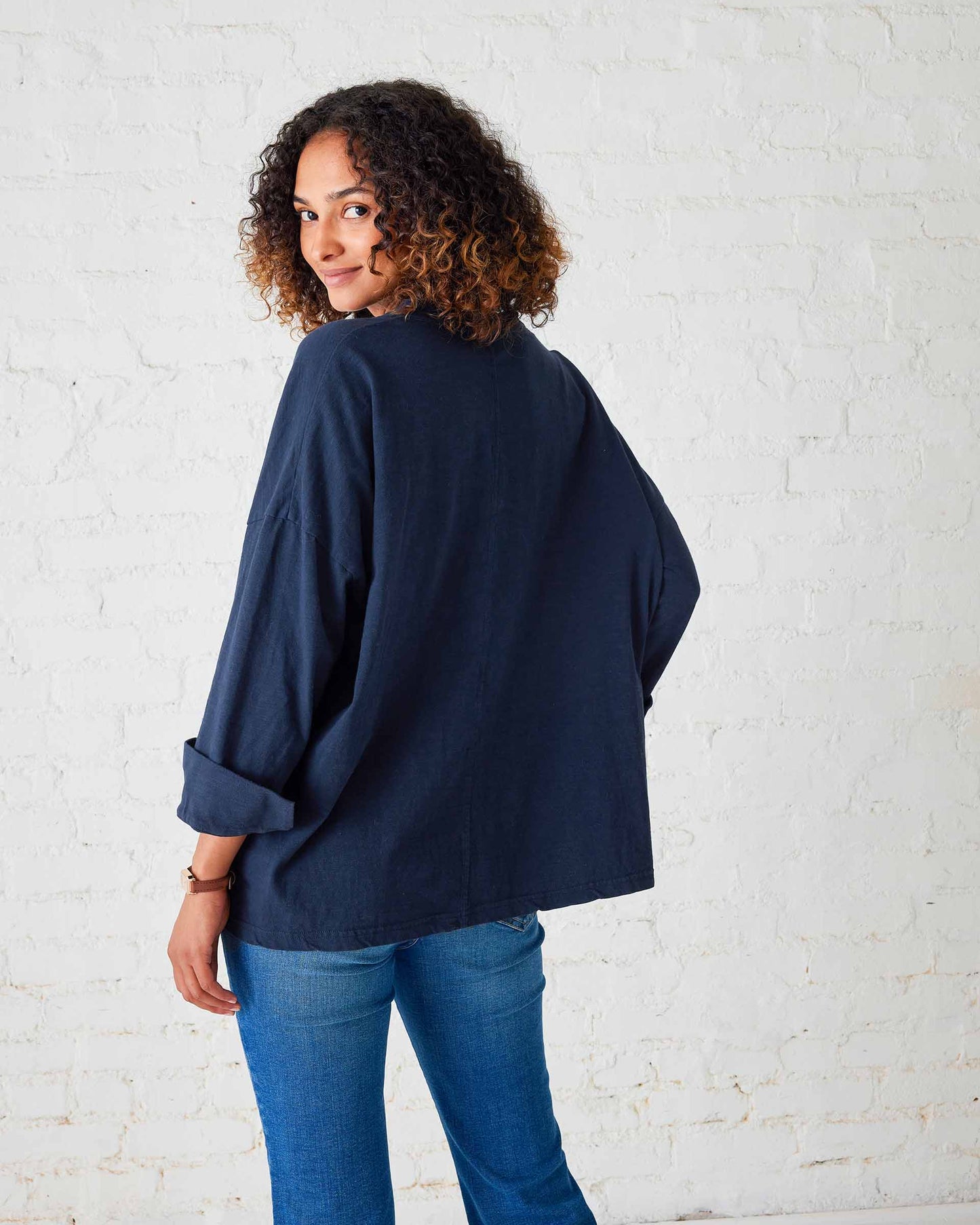 Amelia Cuff Tee in Navy Chambray