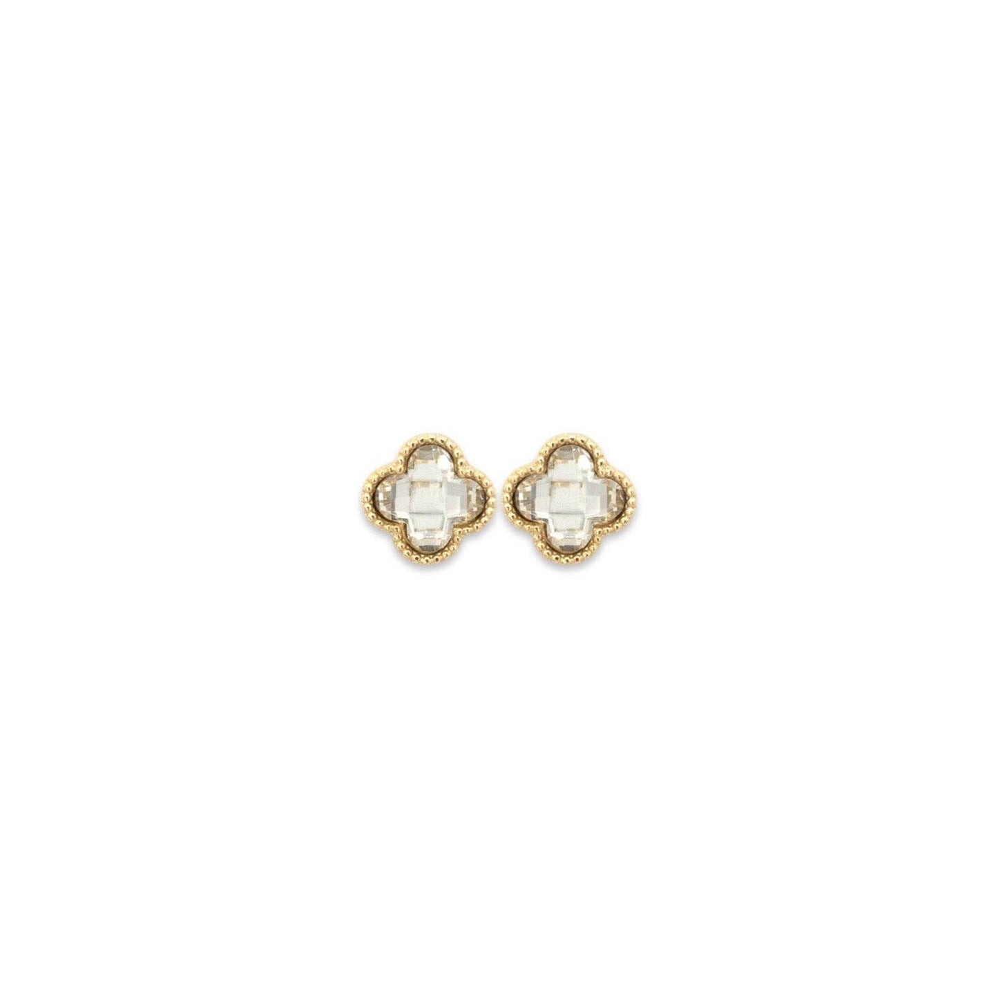 Crystal + Gold Quatrefoil Stud Earrings