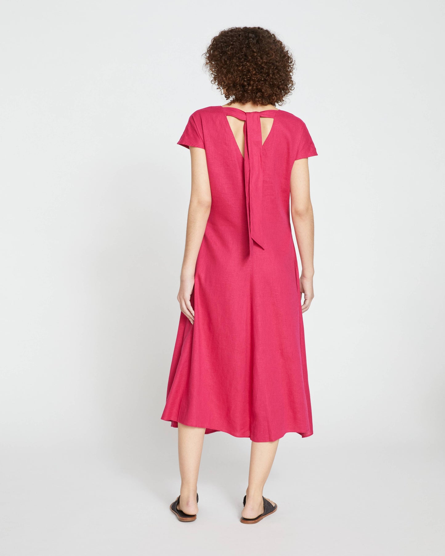 Louvre Bow Back Linen Dress in Cerise
