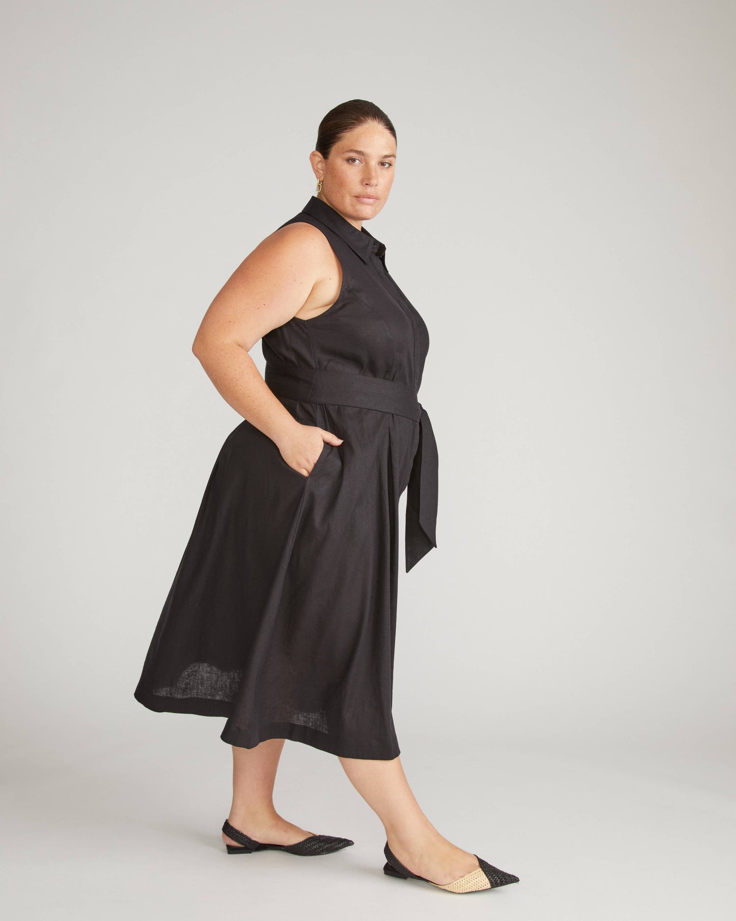 Adelaide Linen Shirtdress in Black