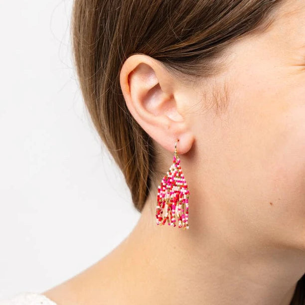 Cassie Confetti Fringe Earrings in Pink + Gold