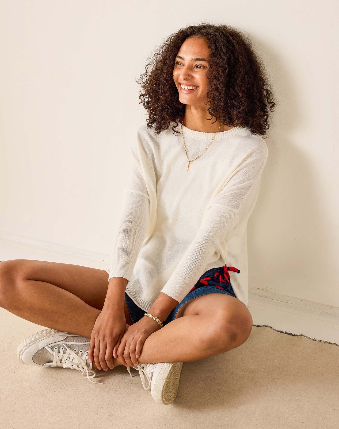 Catalina Tie Side Crewneck in White