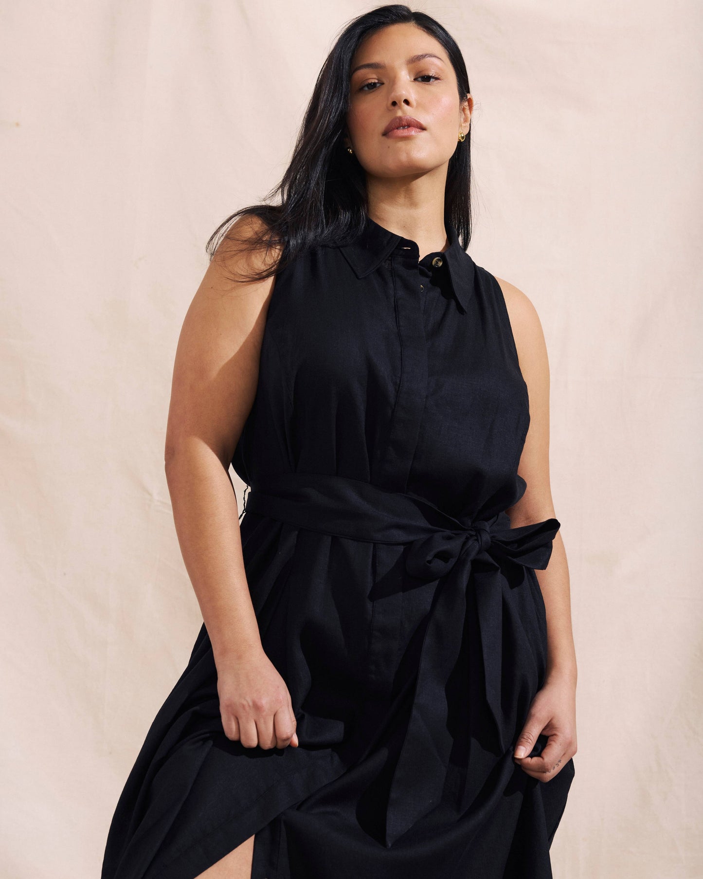 Adelaide Linen Shirtdress in Black