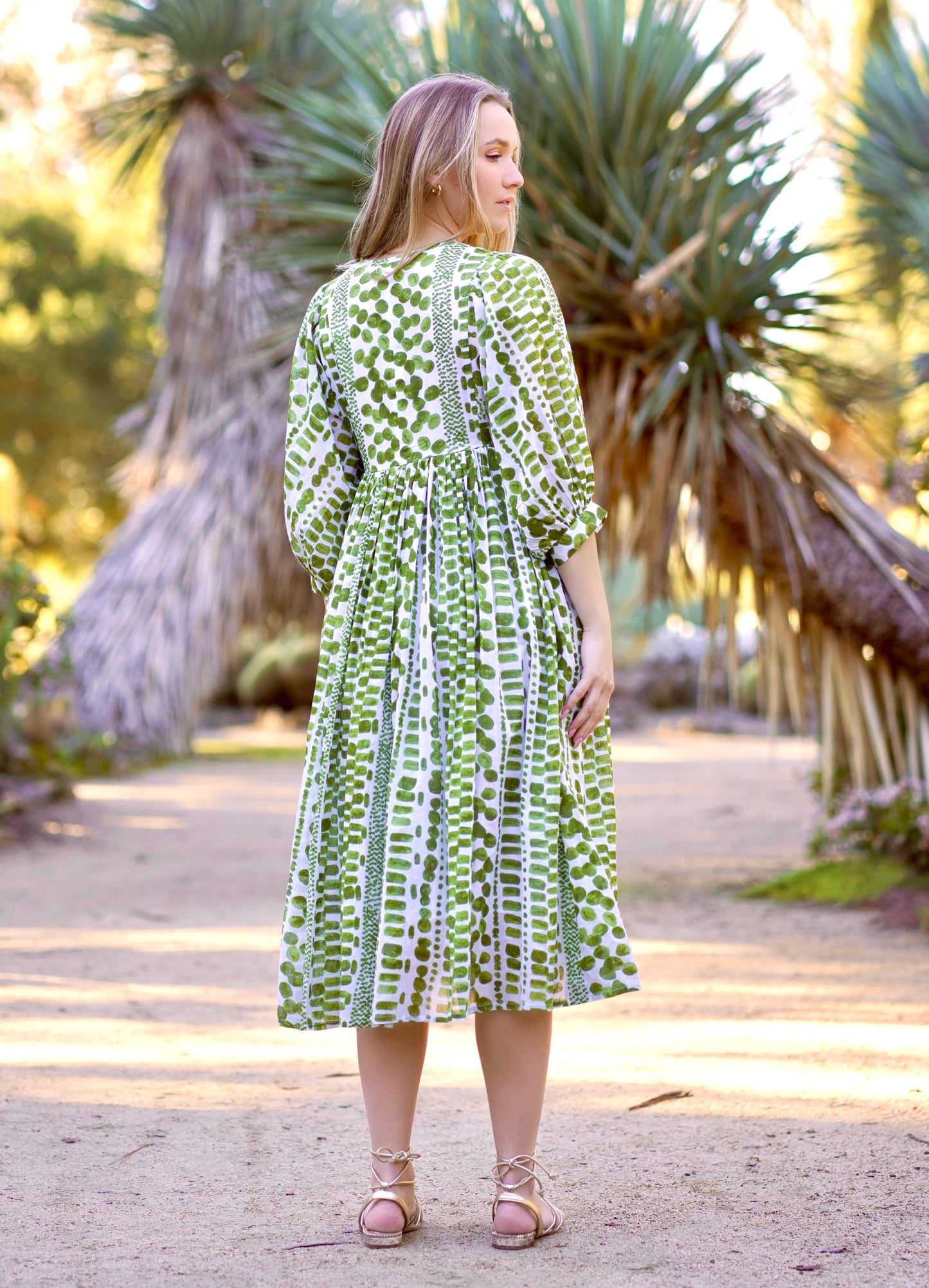 Mylah Midi Dress Block Printed Green