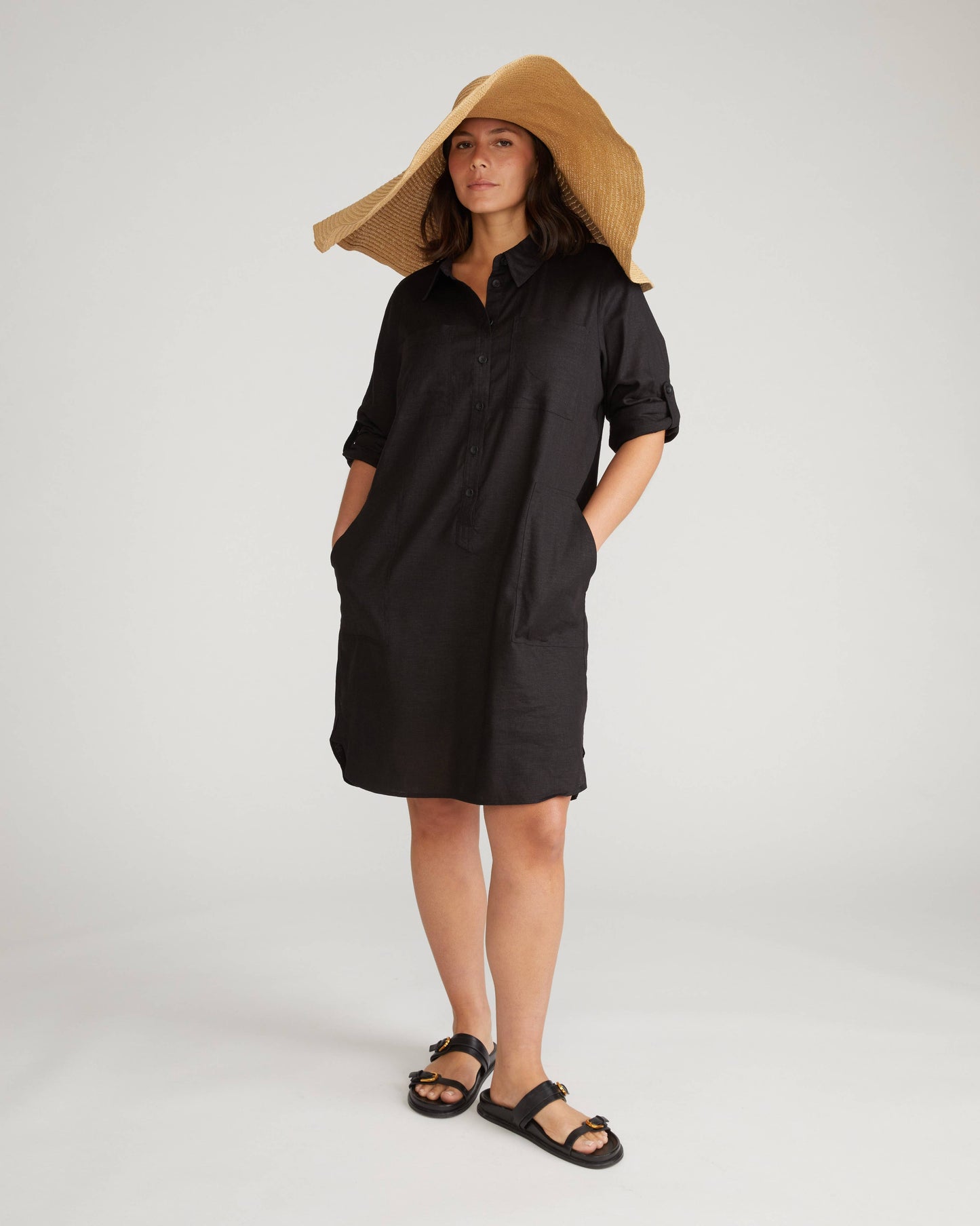 Linen Rubicon Shirtdress in Black