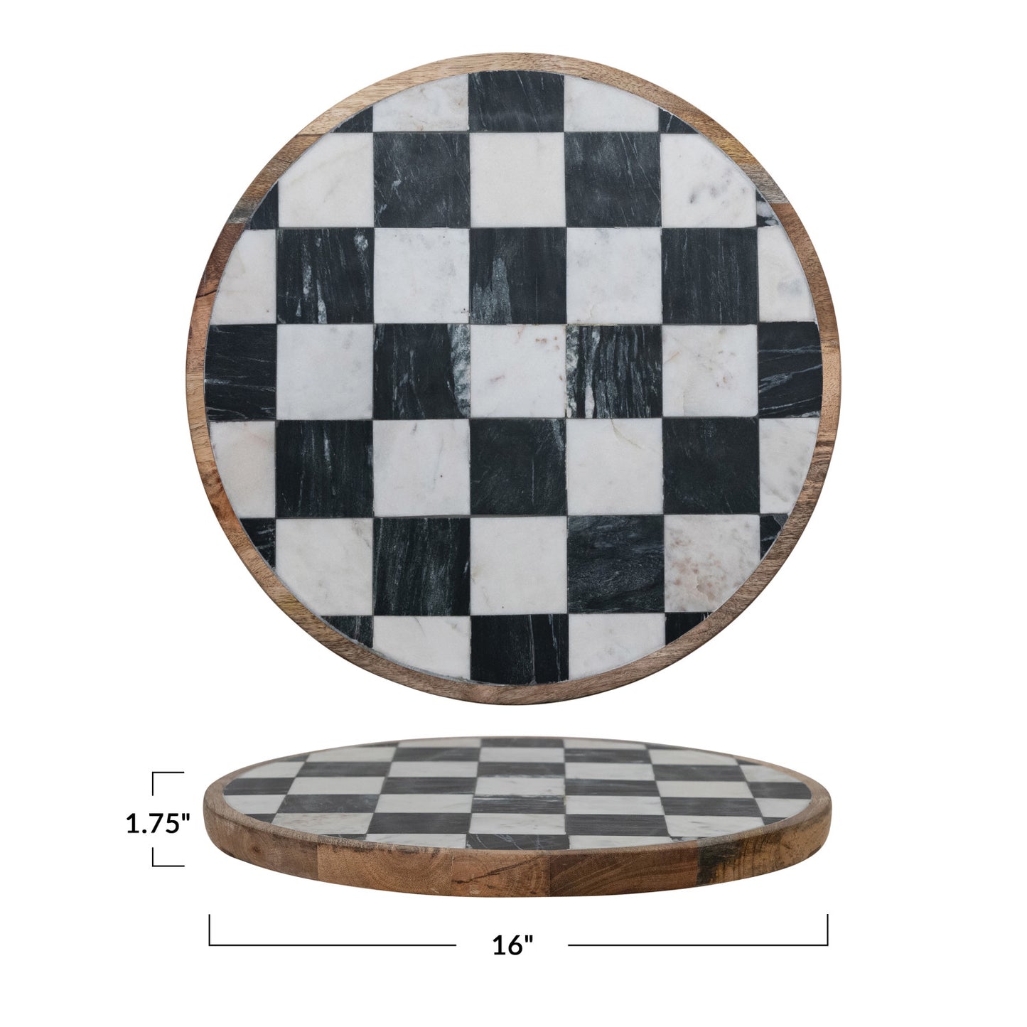 Mango Wood and Marble Check Lazy Susan