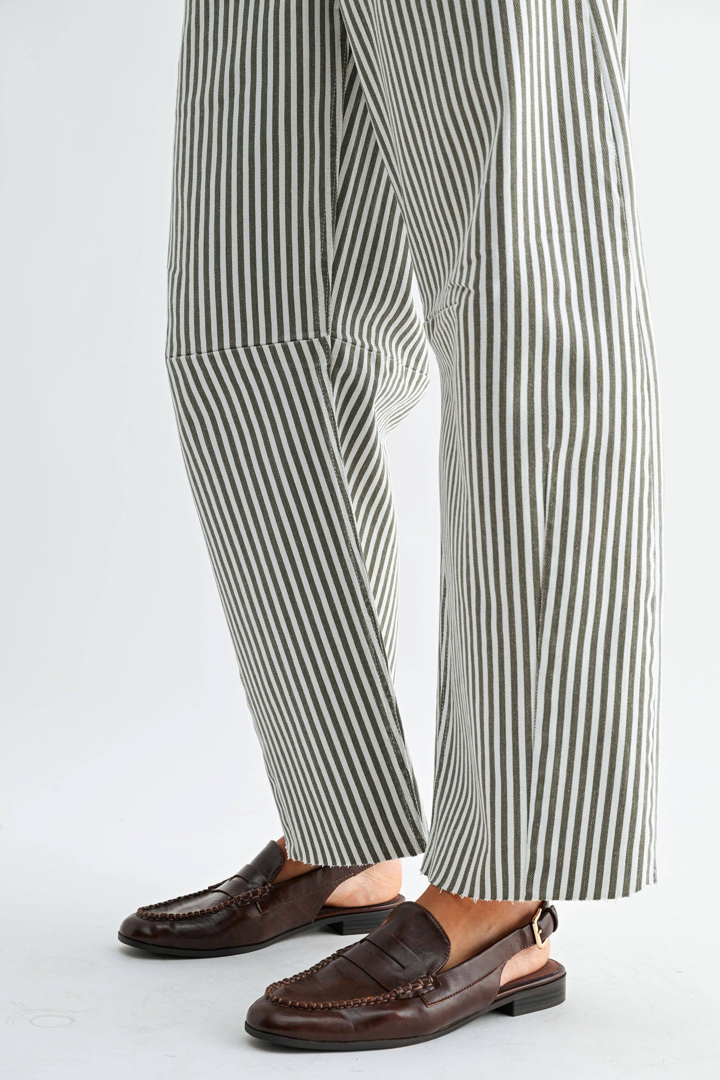 Olive Stripe Barrel Jean with Seams