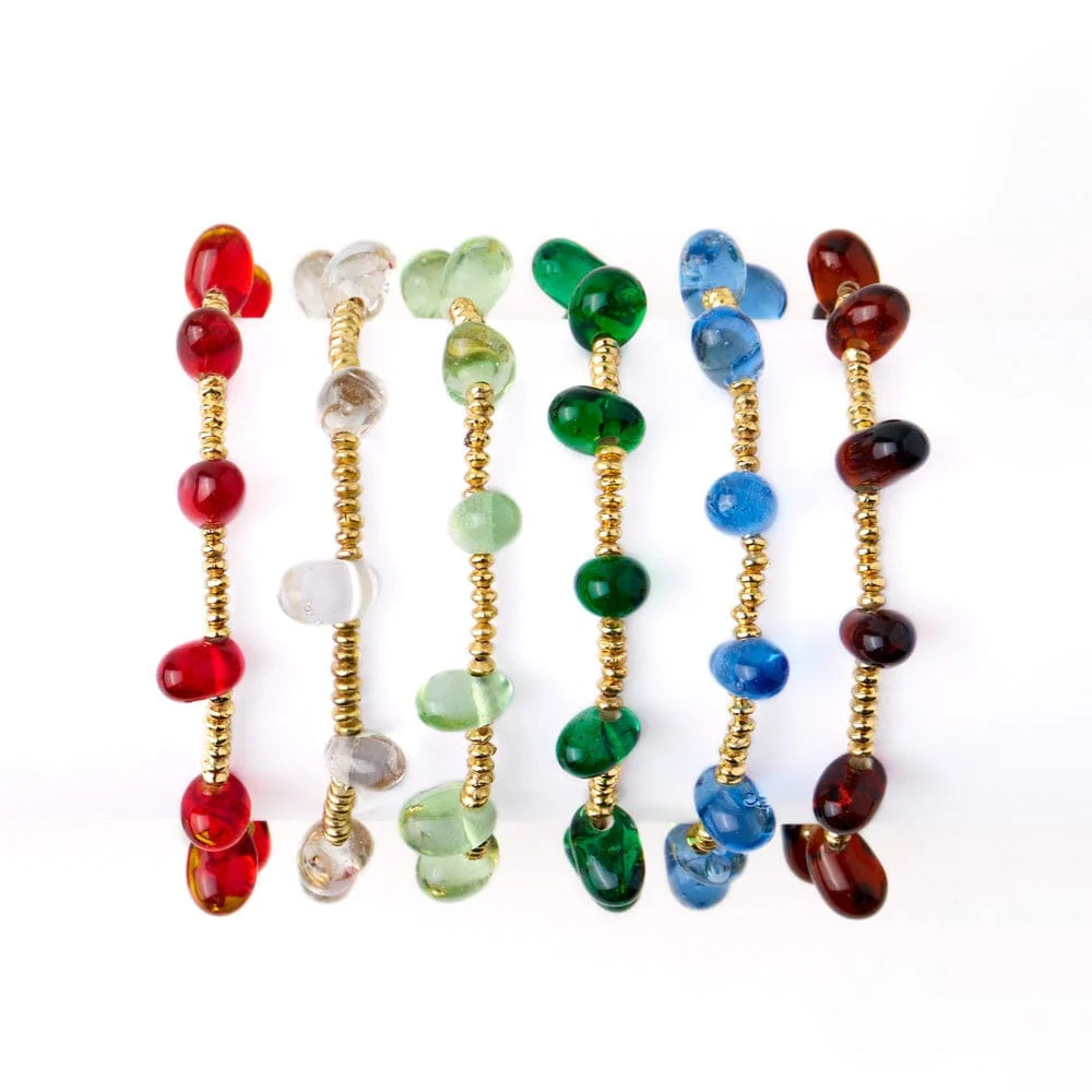 Hope Brass Stretch Bracelet with Glass Beads in Amber