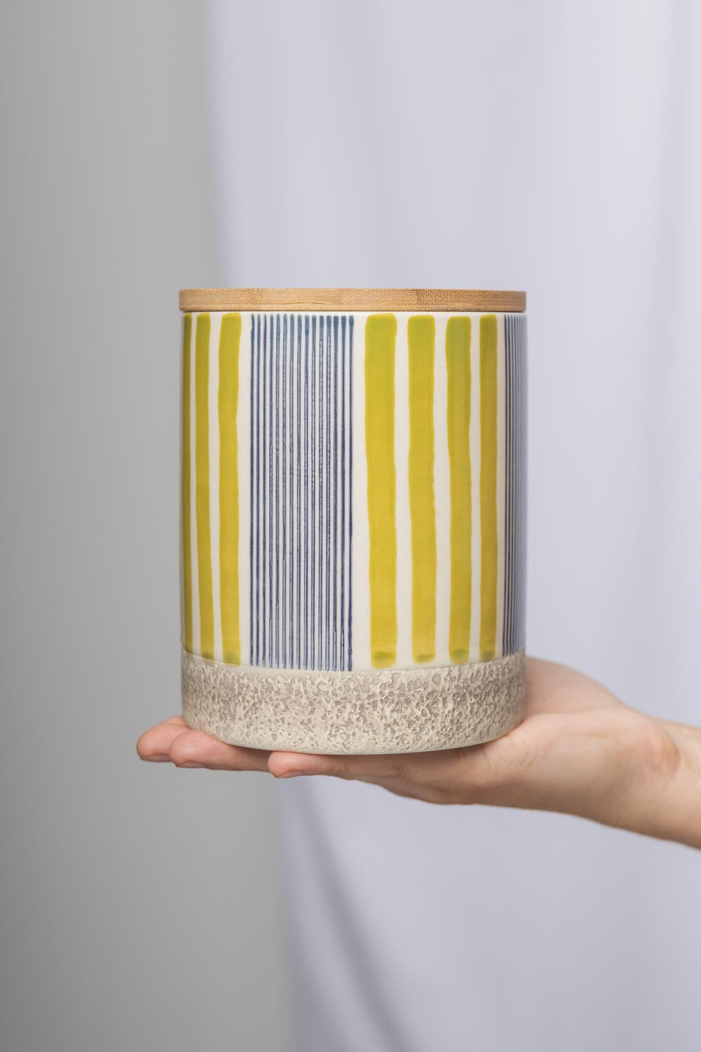 Storage Jar in Navy & Green Stripes - 11cm