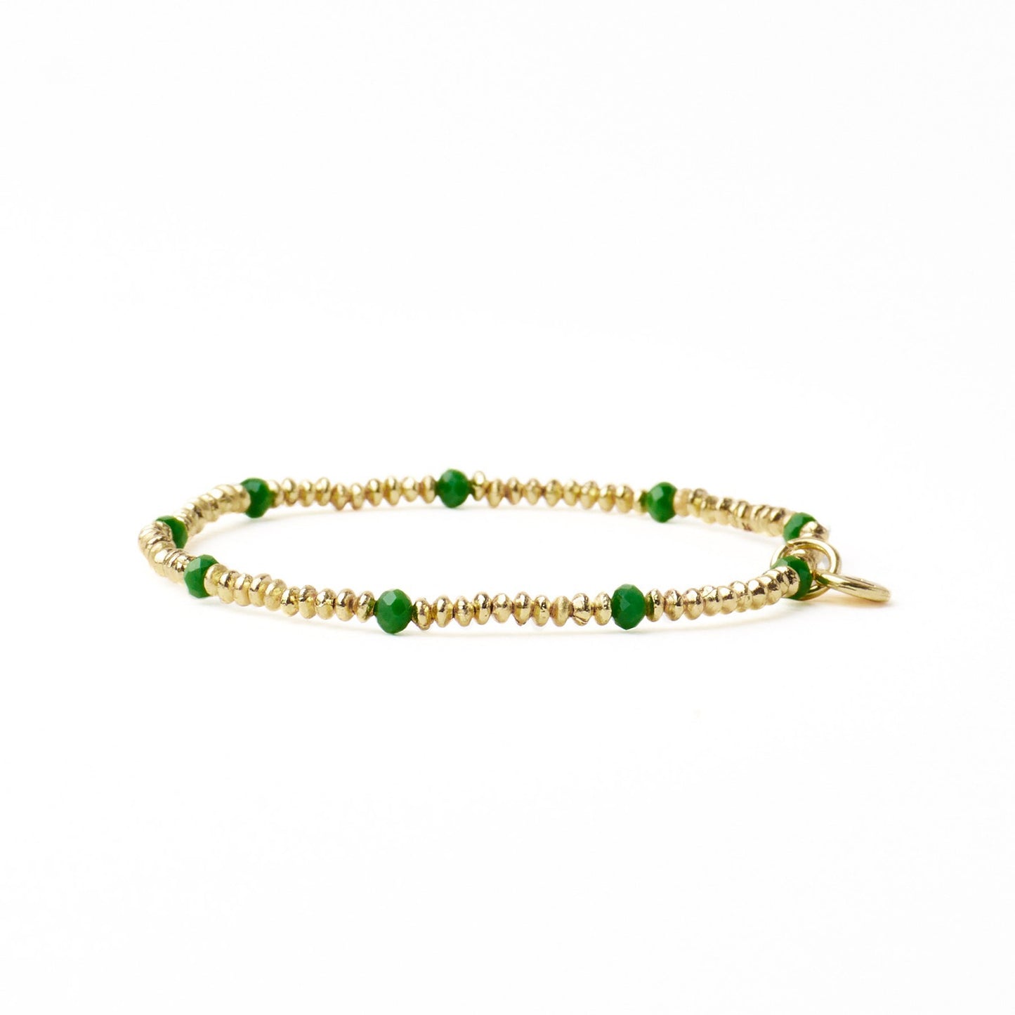 Ashley Small Brass + Crystal Stretch Bracelet in Kelly Green + Gold by Ink & Alloy