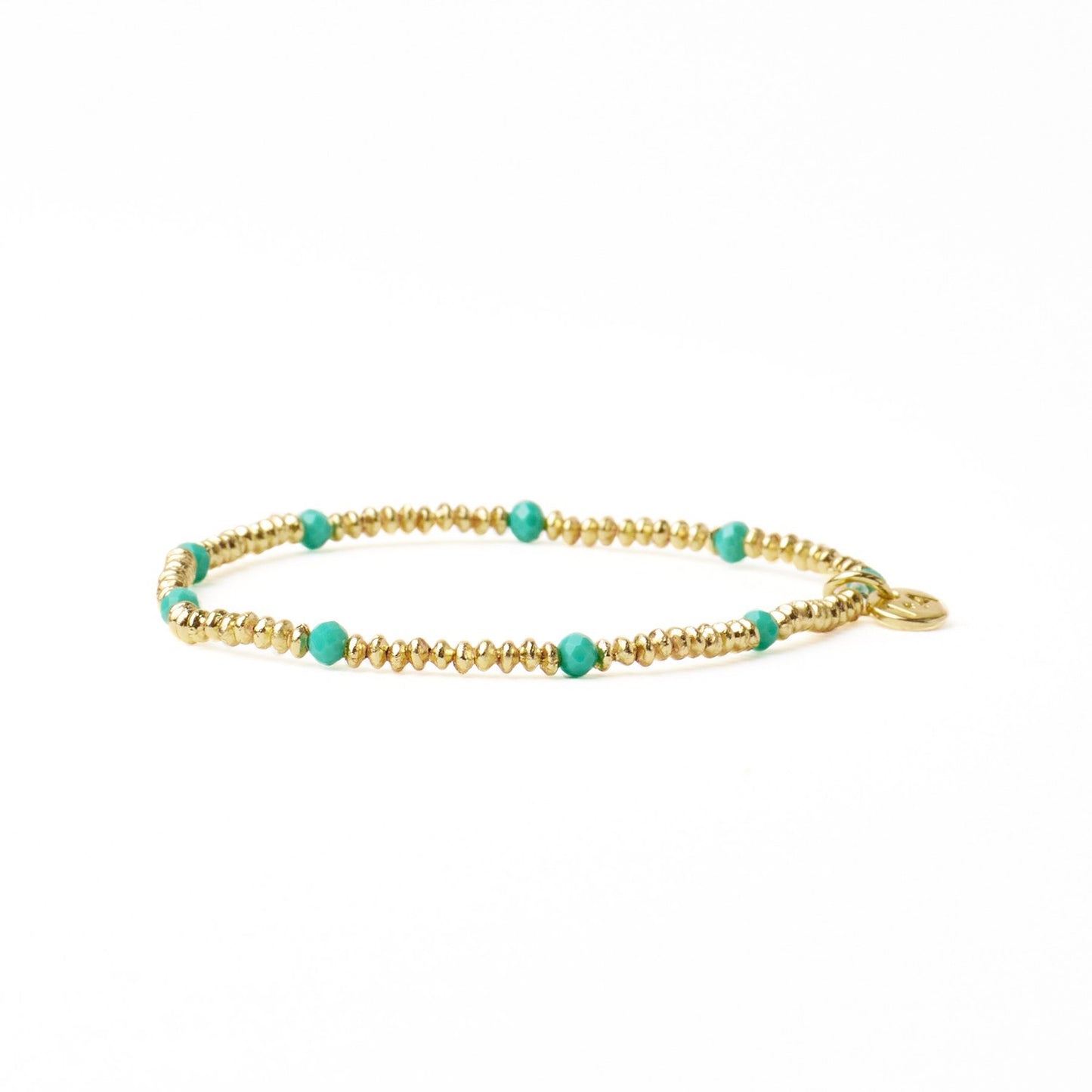 Ashley Small Brass + Crystal Stretch Bracelet in Teal + Gold by Ink & Alloy