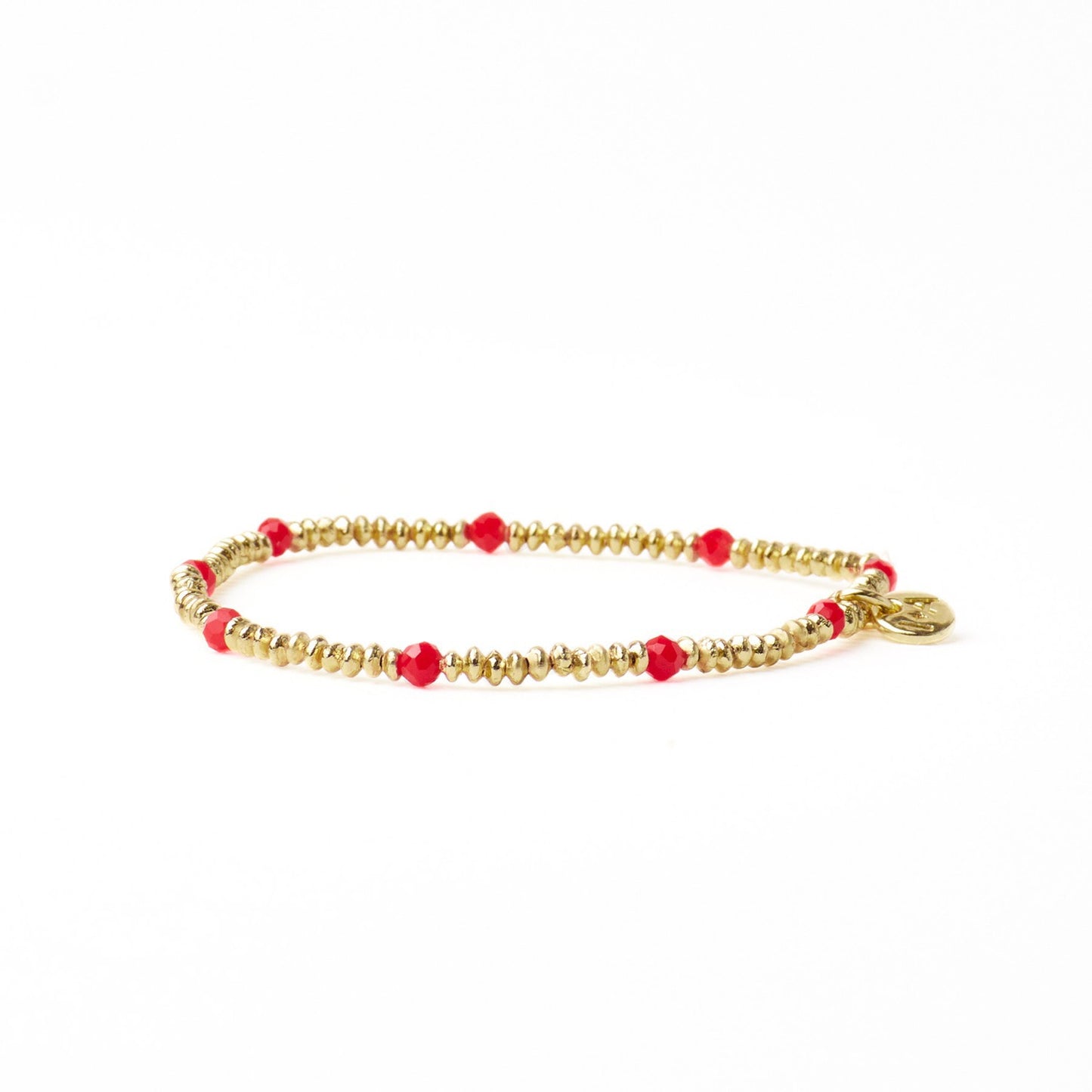 Ashley Small Brass + Crystal Stretch Bracelet in Tomato Red + Gold by Ink & Alloy