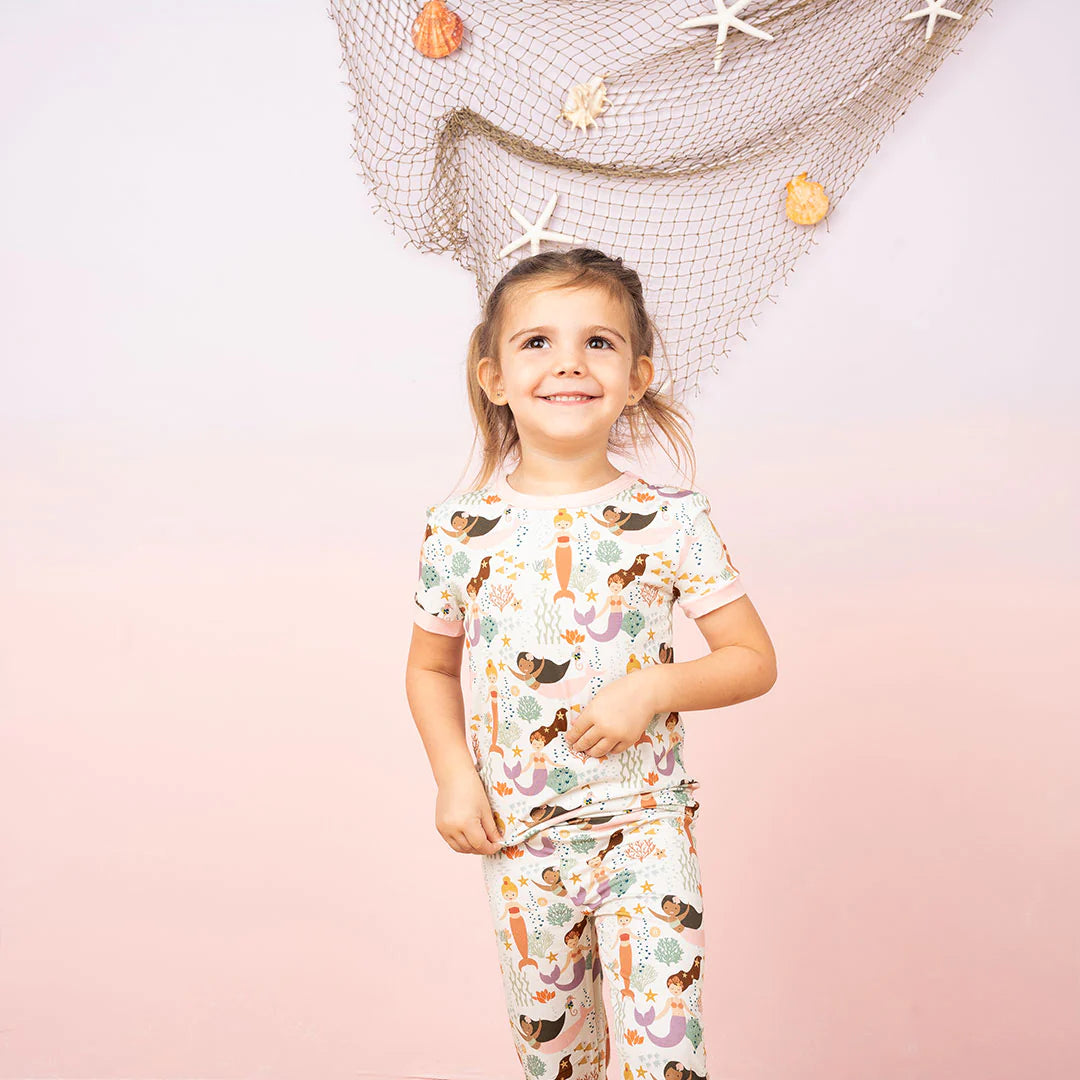 Making Waves Mermaids Bamboo Short Sleeve Kids Pajama Pants Set