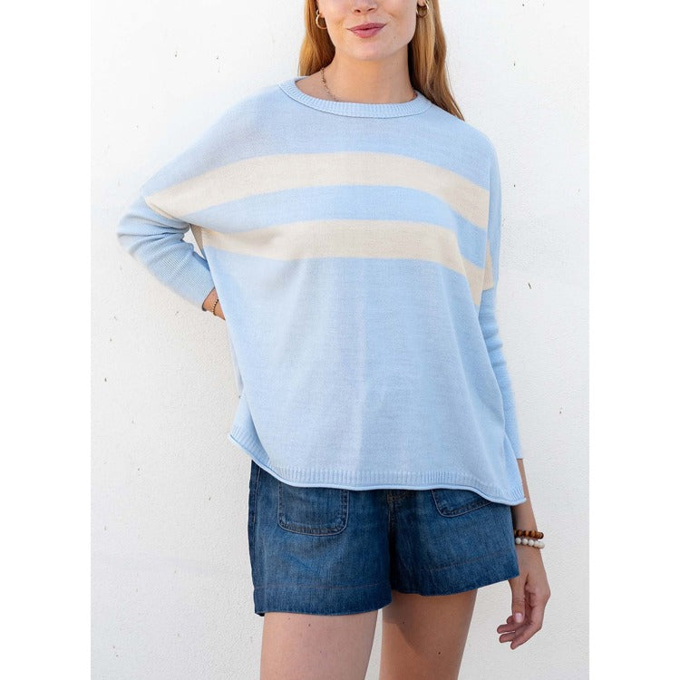 Catalina Crewneck Sweater in Sky Blue & Cream