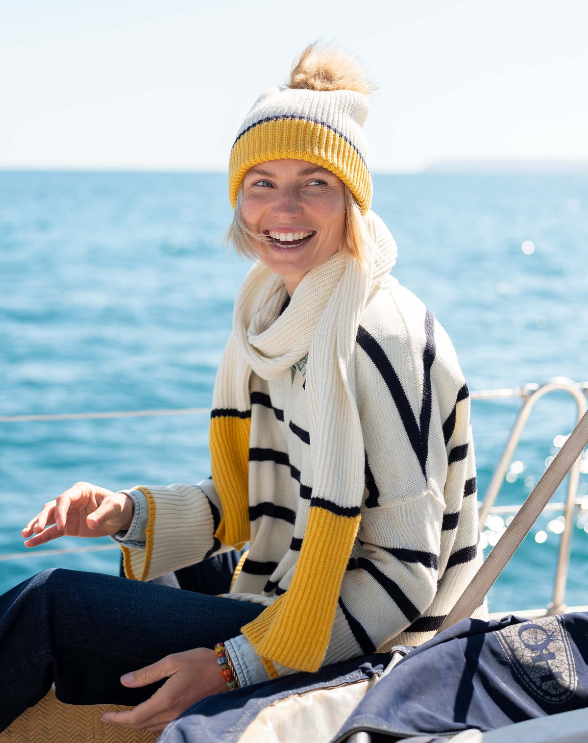 Montauk Colorblock Beanie in Cream/Golden