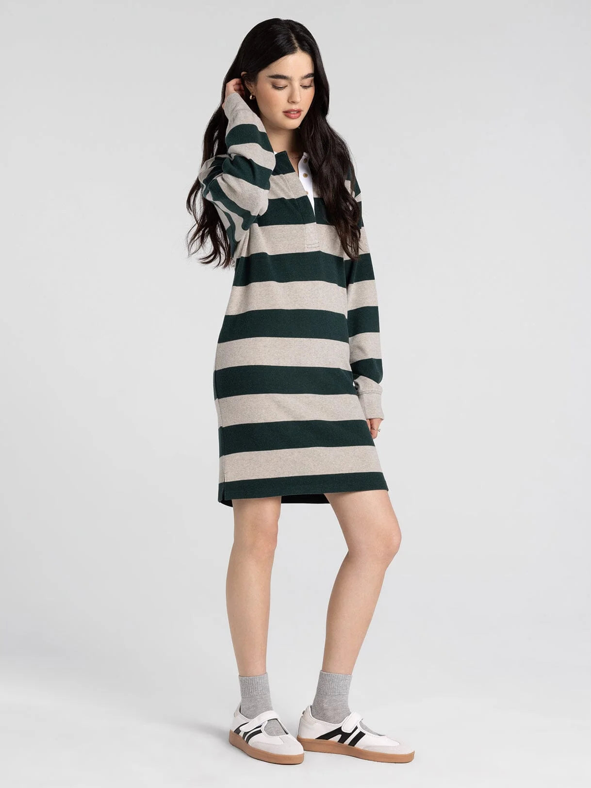 Pierce Dress in Stone Pine Stripes