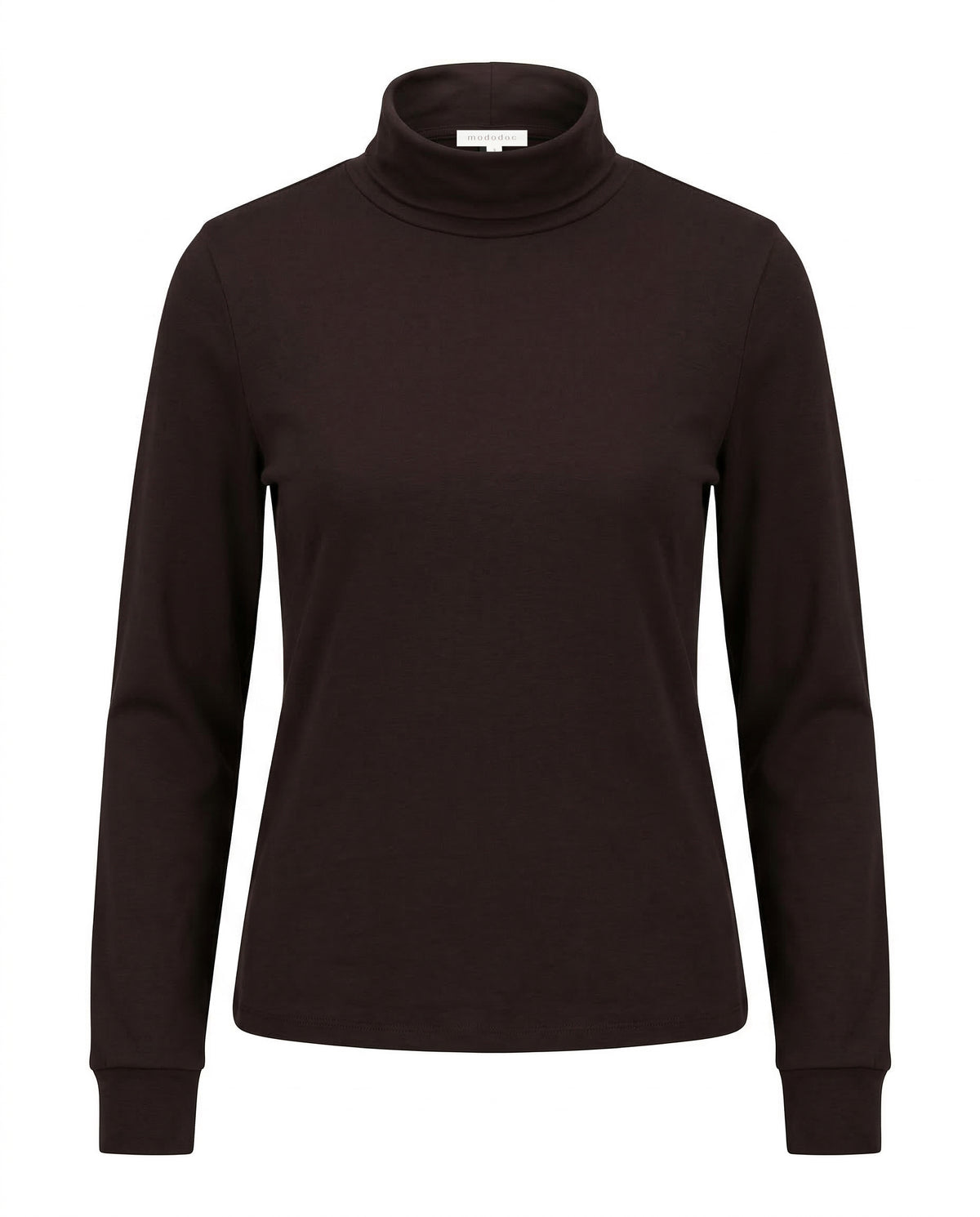 Long-Sleeve Turtleneck Tee in Caviar - front view