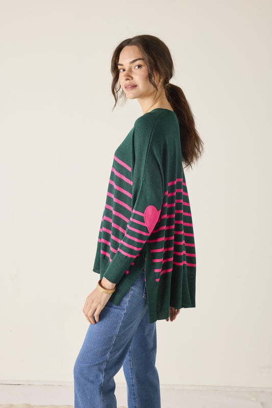 Amour Motto Sweater in Deep Pine + Lipstick