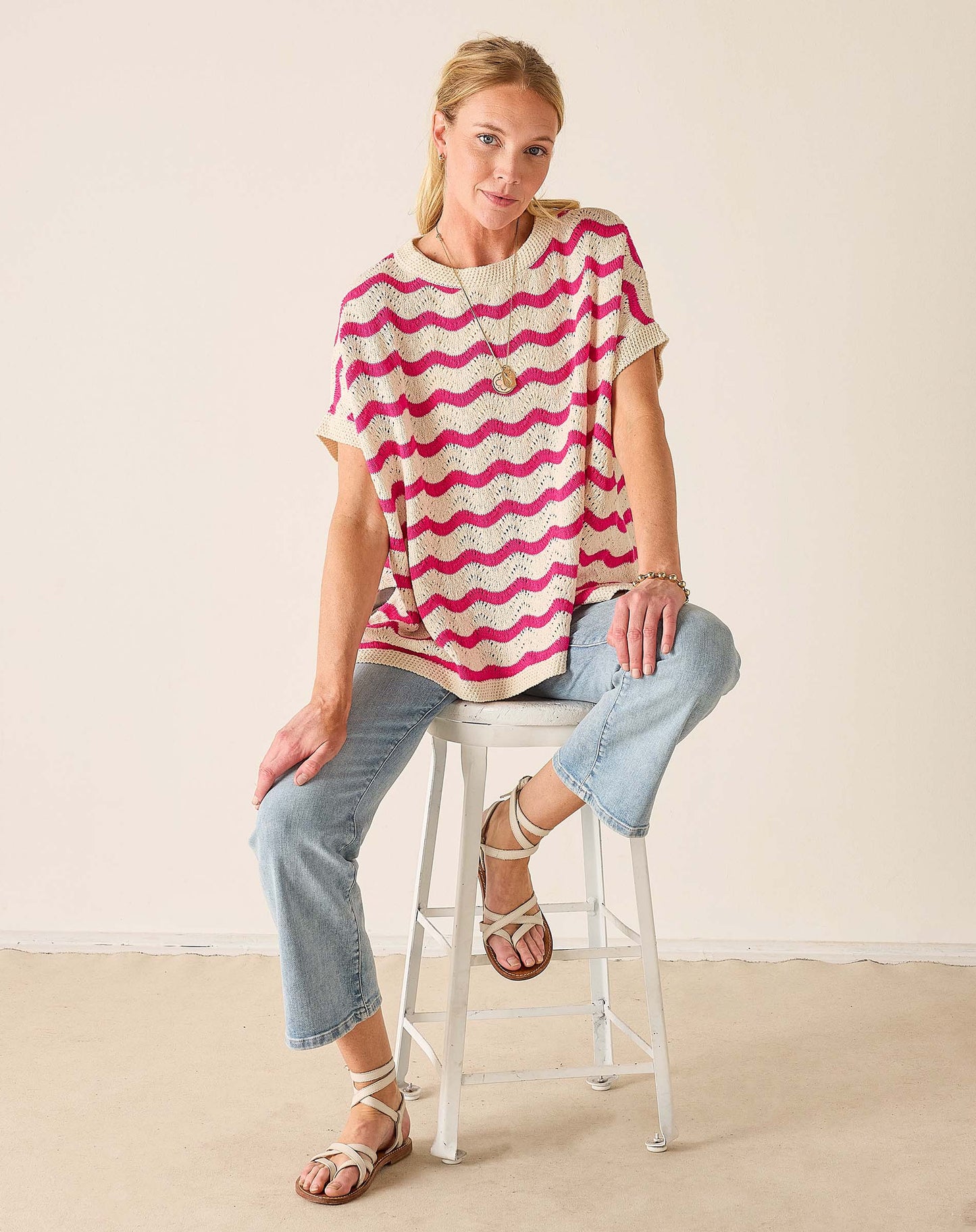 Waverly Sweater in Ecru & Magenta