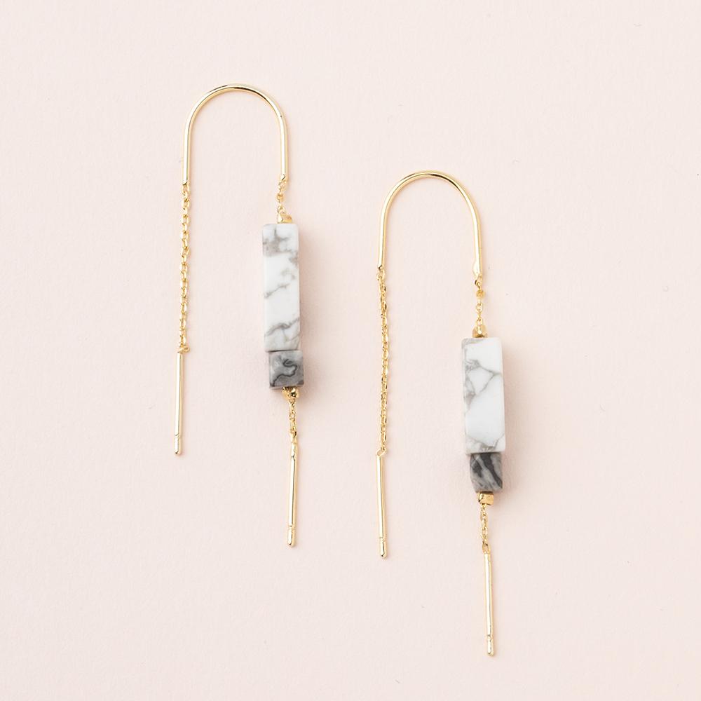 Rectangle Stone Earring in Howlite/Black/Gold