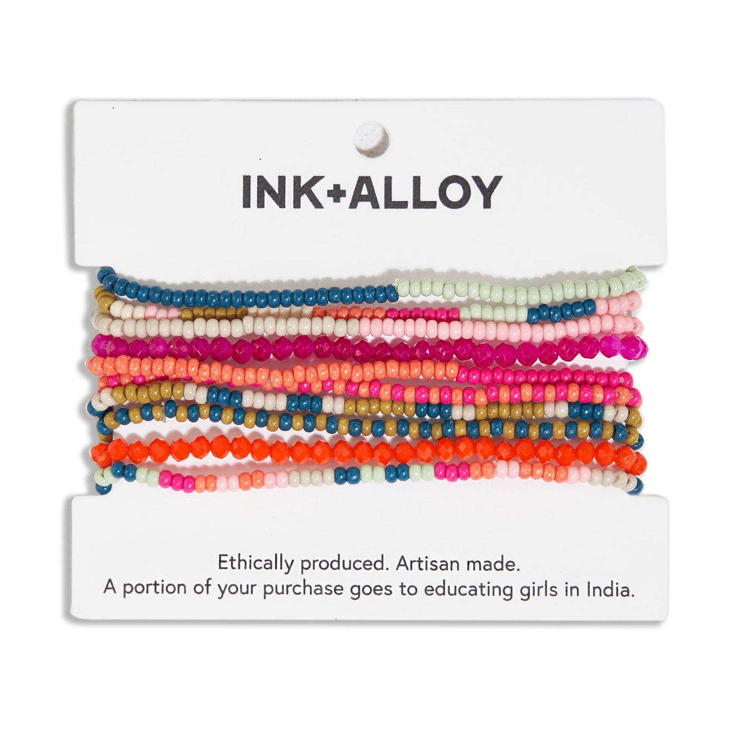Sage Mixed Stripe Beaded 10 Strand Stretch Bracelets in Rainbow