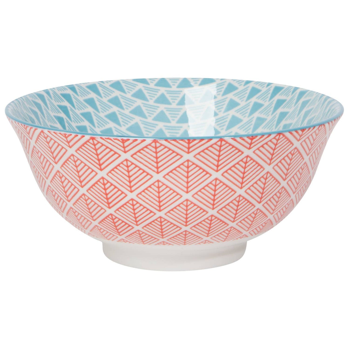 Red Blue Leaf Geo Stamped Bowl - 6"