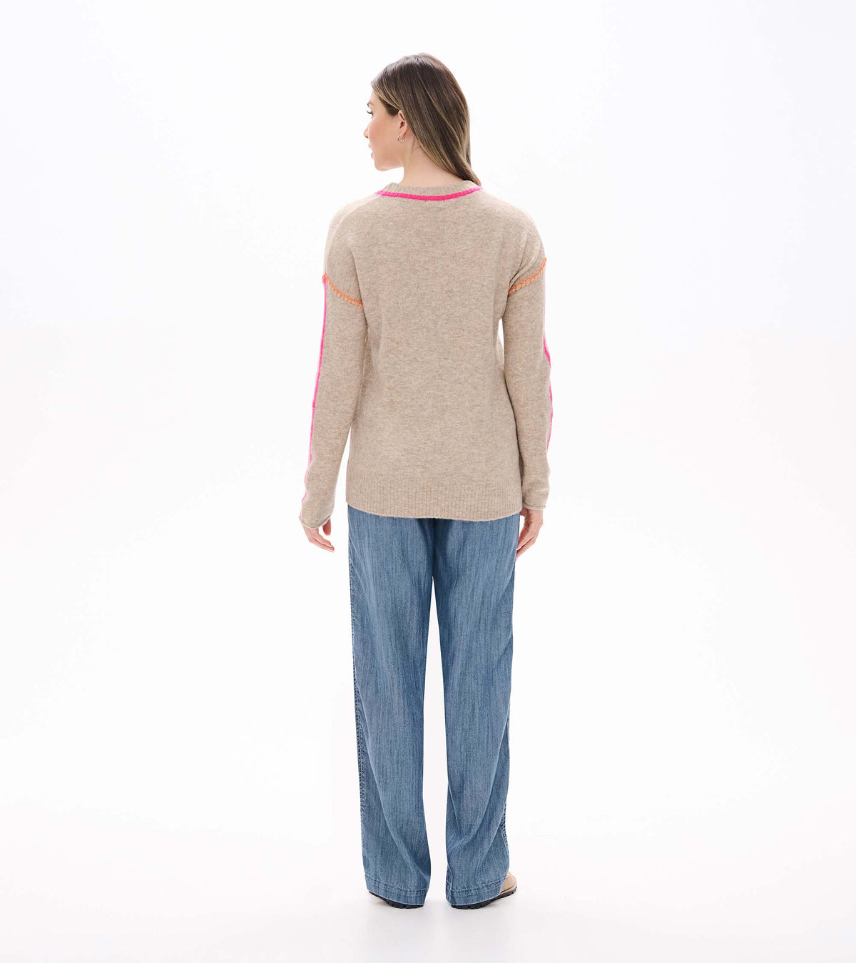 Maeve Sweater in Oatmeal & Neon Pink