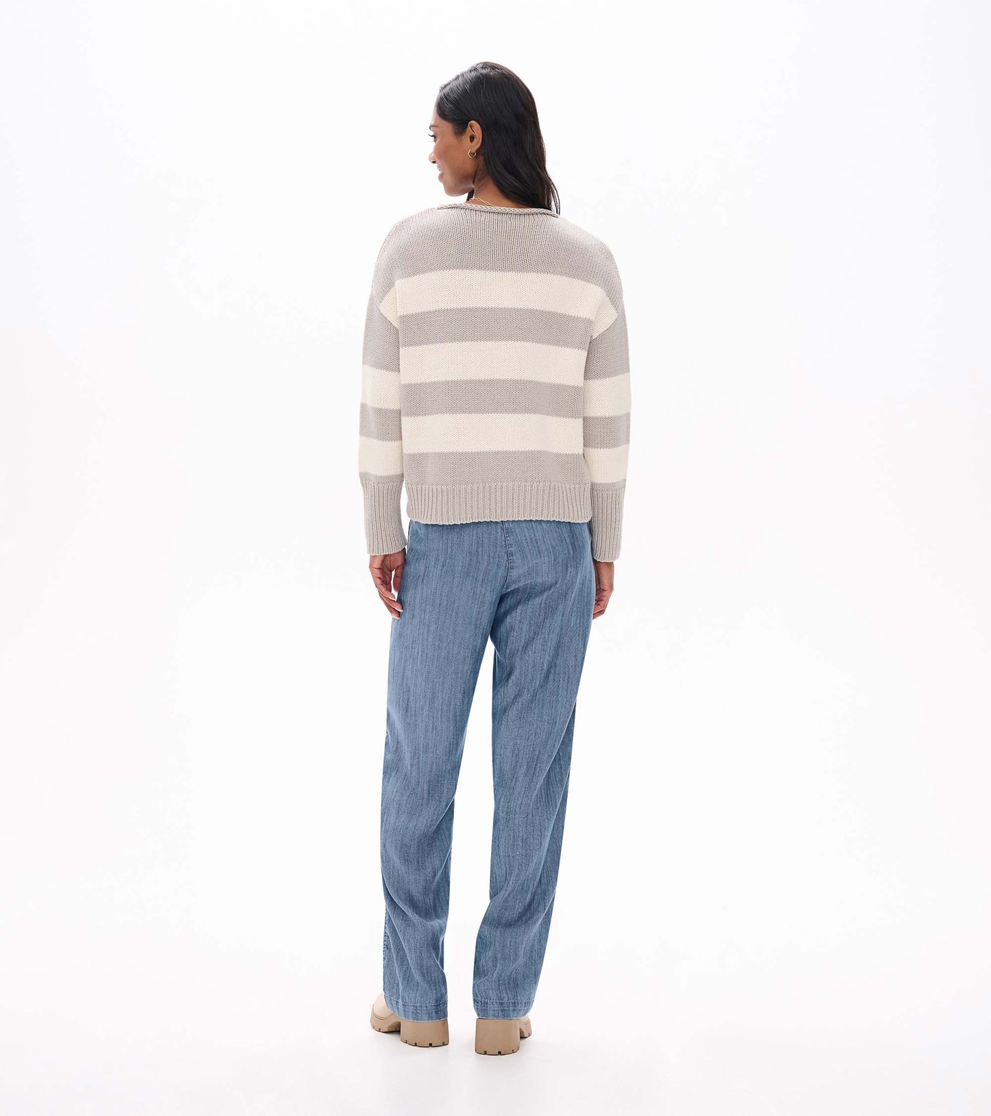 Rolled Collar Sweater in Stone Stripes