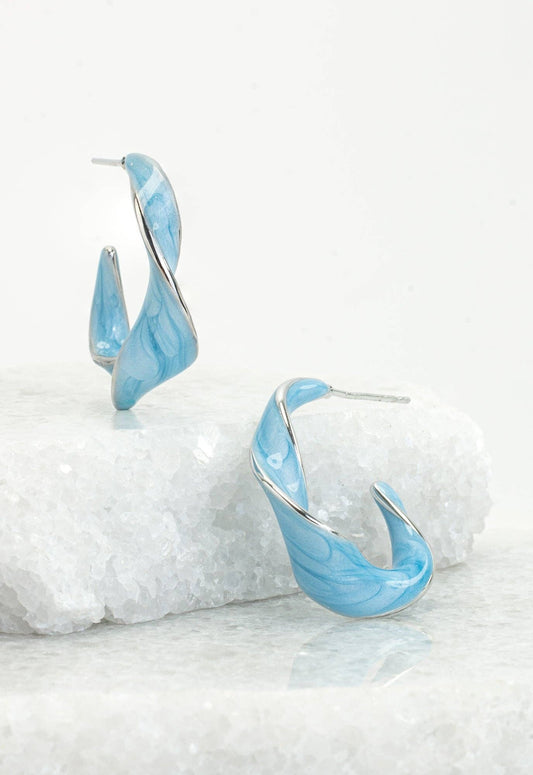 With a Twist Hoop Earrings in Sky Blue