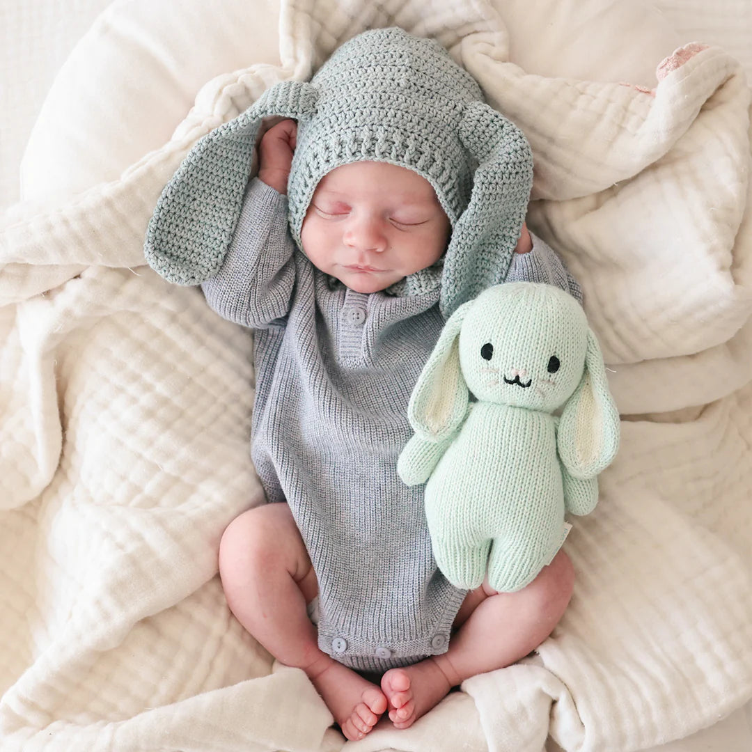 Baby Bunny Hand-Knit Plush in Mint