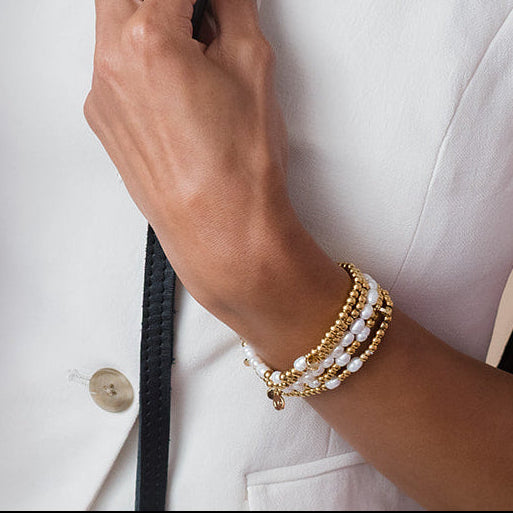 Morse Code Pearl & Gold Bracelet | STRENGTH