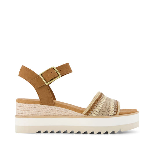 Diana Wedge in Almond Crocheted Suede