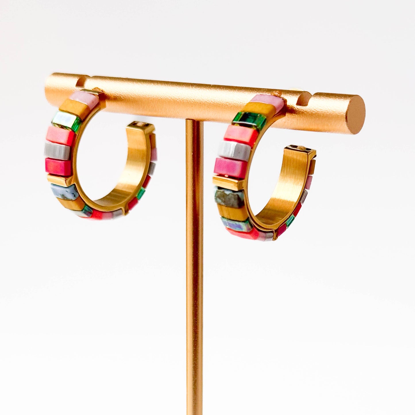 Mixed Color Tila Bead Hoop Earrings