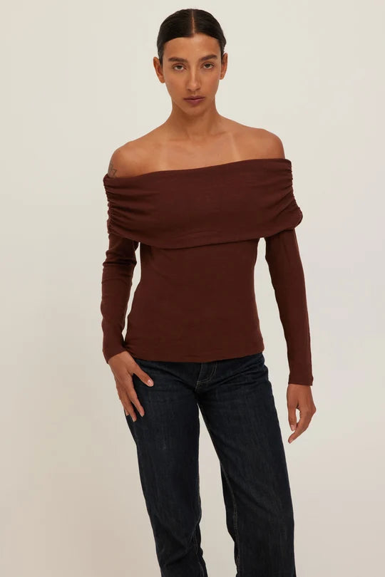 Studio City Off the Shoulder Sweater in Dark Mocha