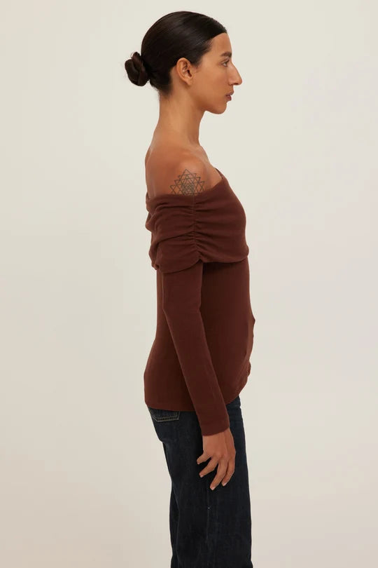 Studio City Off the Shoulder Sweater in Dark Mocha
