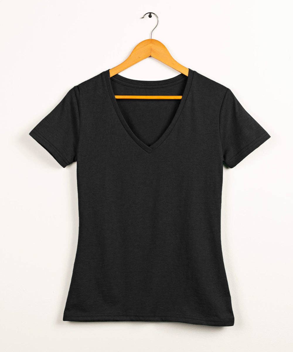 Fitted V-Neck Tee in Black