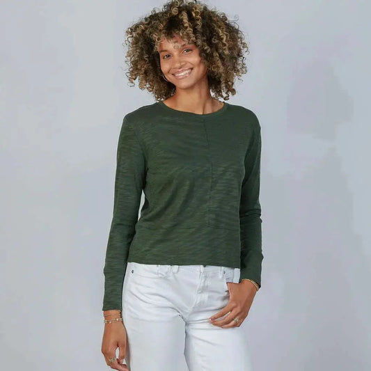 Celia Perfect Length Long Sleeve Tee in Forest Green