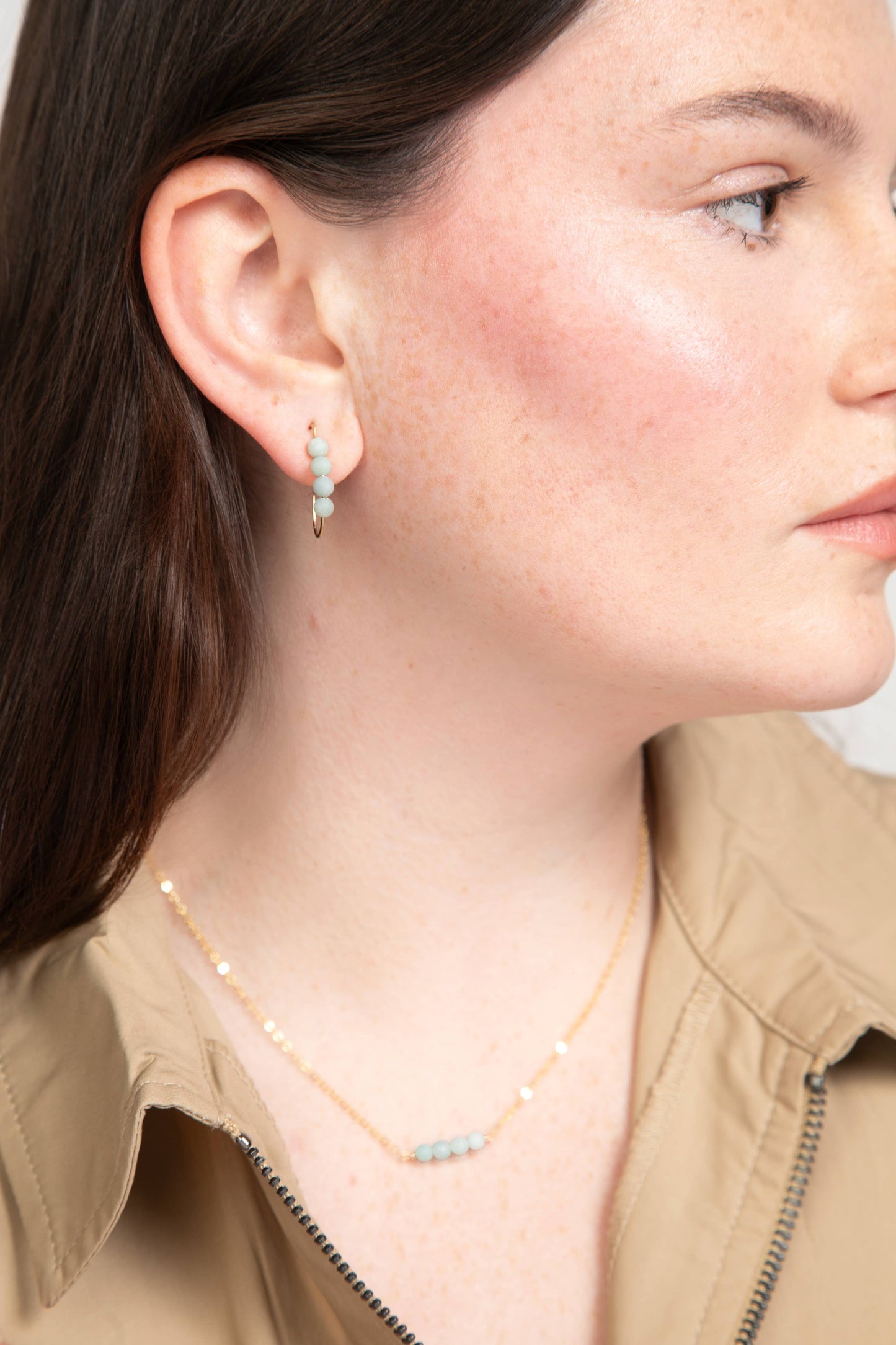 Jordan Amazonite Beaded J-Hoop Earrings in 14K Gold Filled