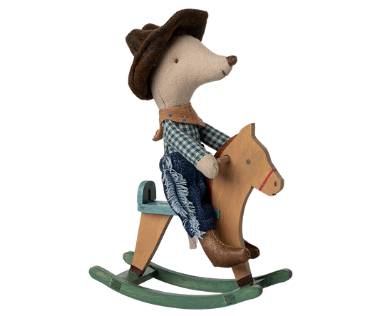 Cowboy mouse on rocking horse (Little brother)