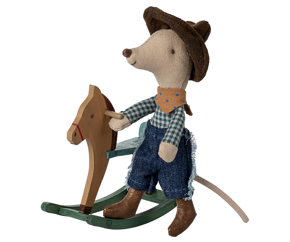 Cowboy mouse on rocking horse (Little brother)
