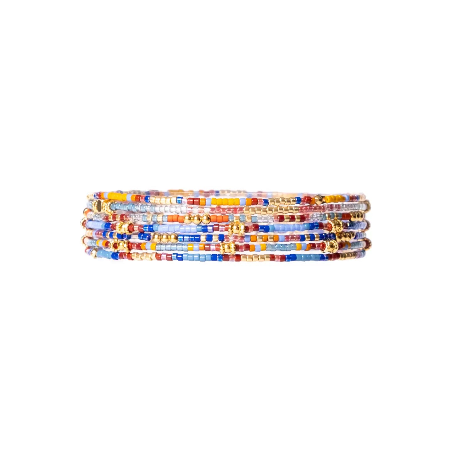 Miyuki Beaded Stretch Bracelet Set in Blue/Brown/Rust