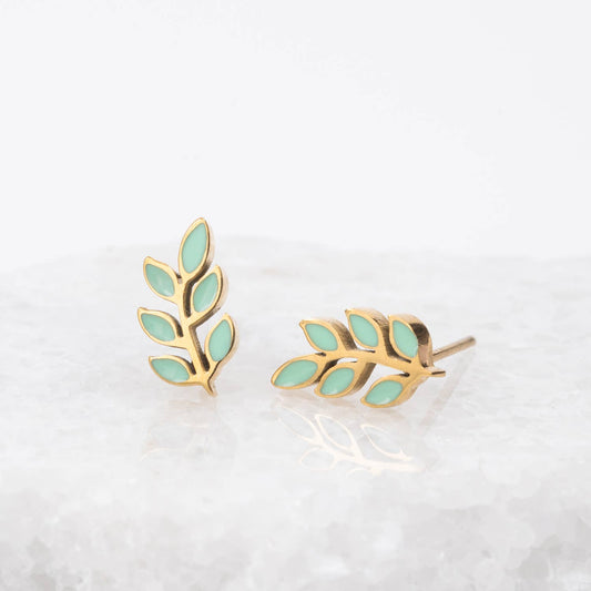 Rowen Leaf Stud Earrings in Mint