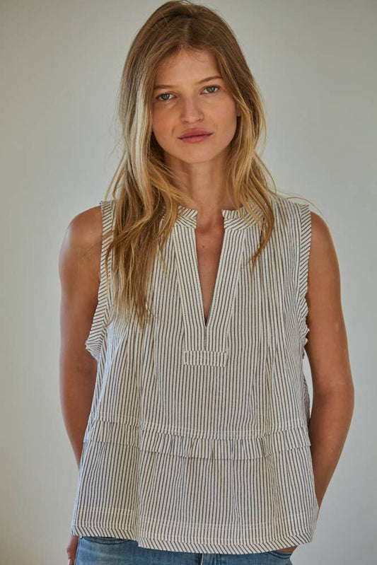 The Pintuck Stripe Blouse in Cream & Black