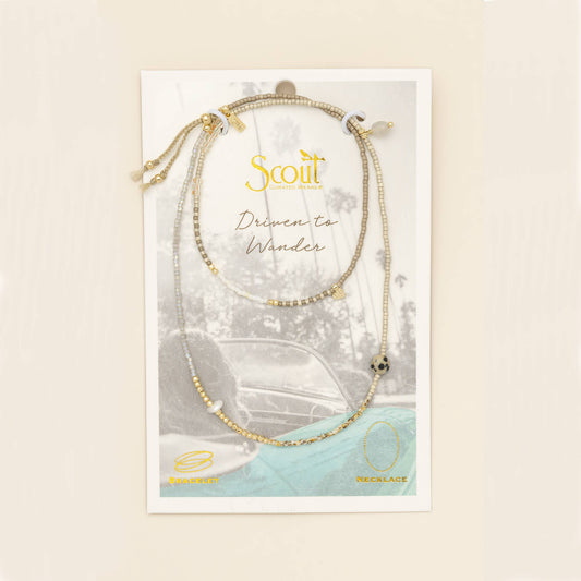 Mixed Media Wrap Bracelet/Necklace - Magic/Labradorite/Gold