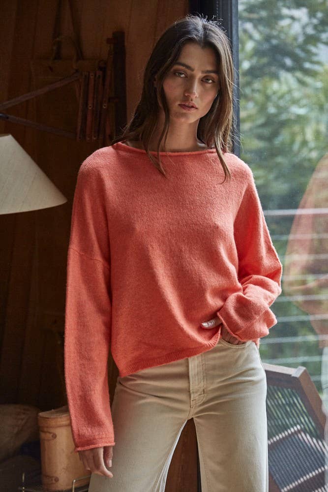 The Cozy Rolled Neck Sweater in Orange