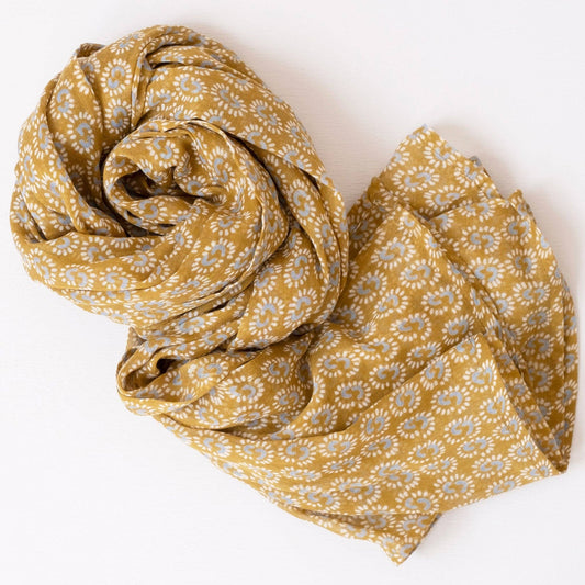Sunburst Dark Honey Block Printed Scarf