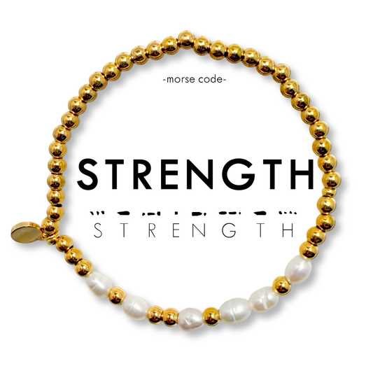 Morse Code Pearl & Gold Bracelet | STRENGTH