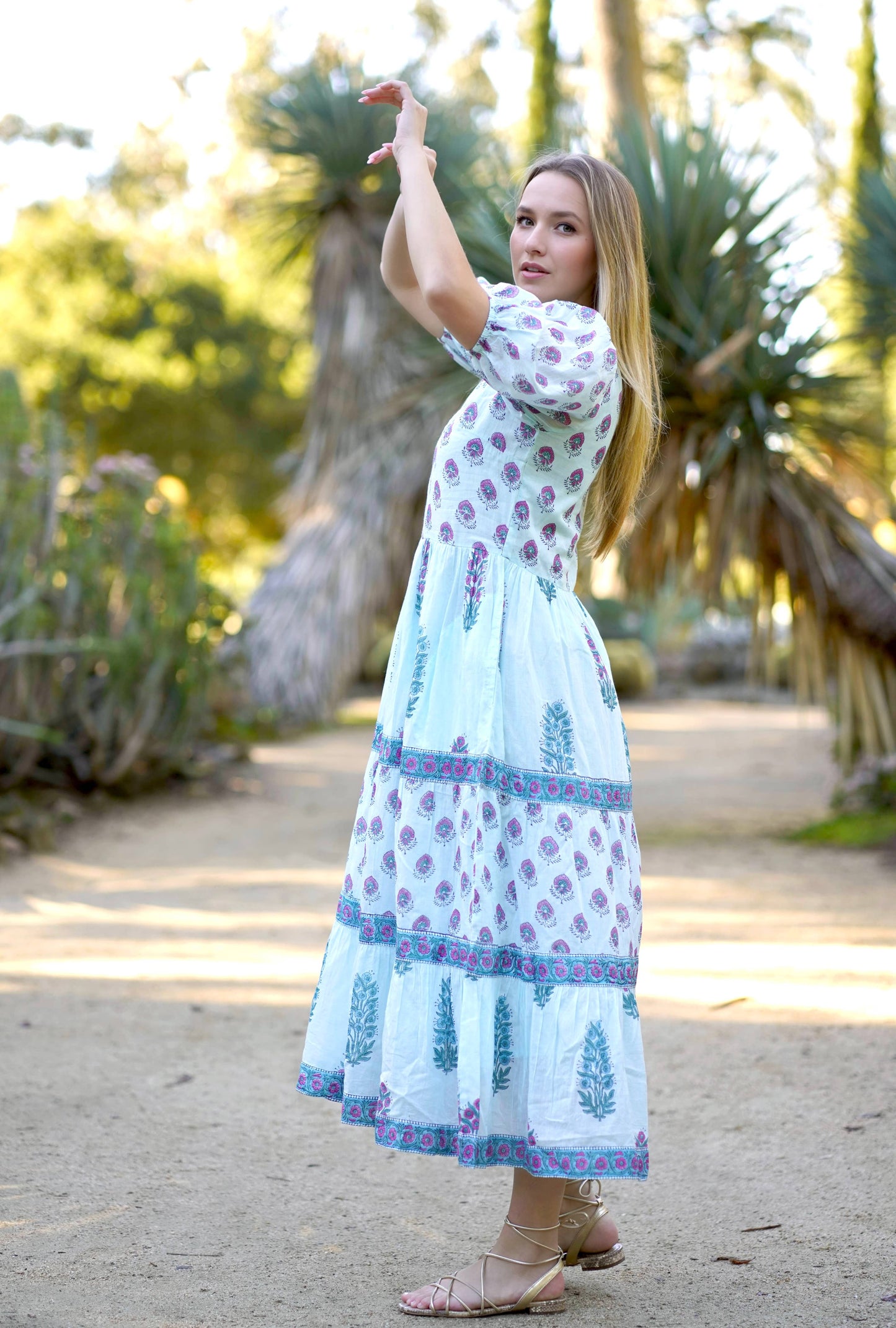 Remi Block Print Maxi Dress Lt. Blue