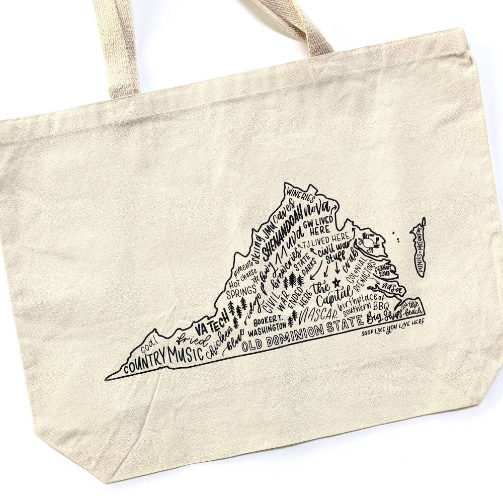 Virginia State Map Tote Bags | Large Canvas Tote Bags